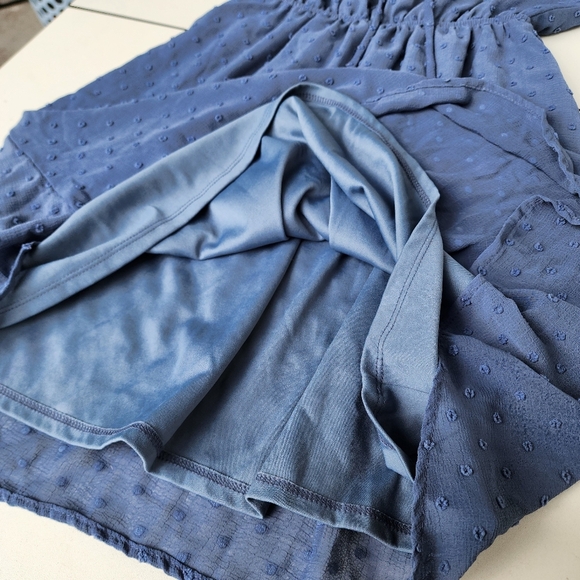 Monteau Women's Blue Swiss Dot Dress Fit Flare Ruffled Short Sleeve Sz S - Picture 12 of 13